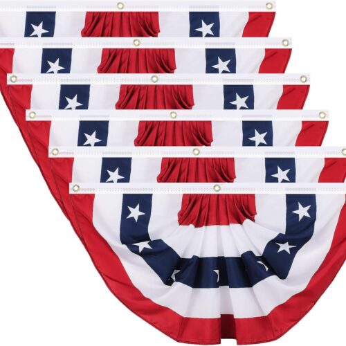 Patriotic Decorations, 4th of July Pleated Fan Flags American Us Bunting Flag Stars and Stripes Banner for Independence Day Memorial Day and Labour Day(6 Pieces,1.5 x 3 feet)
