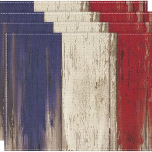Wood Style Stripes 4th of July Placemats Set of 4, 12x18 Inch Memorial Day Patriotic Table Mats for Party Kitchen Dining Decoration