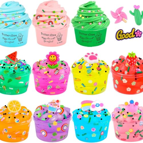 11 Pack Slime Kit for Kids with 8 Clear and 3 Butter, Slime Party Favors for Kids Slime Bulk DIY Stress Relief Toy Easter Birthday Goodie Bag Stuffer Classroom Reward for Girls Boys
