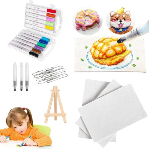 Magic Puffy Paint, Magic Foam Texture Painting Kit, 3D Drawing Canvas Sponge with DIY Bubble Drawing Pens, Puffy Popcorn Drawing Texture Painting Kit