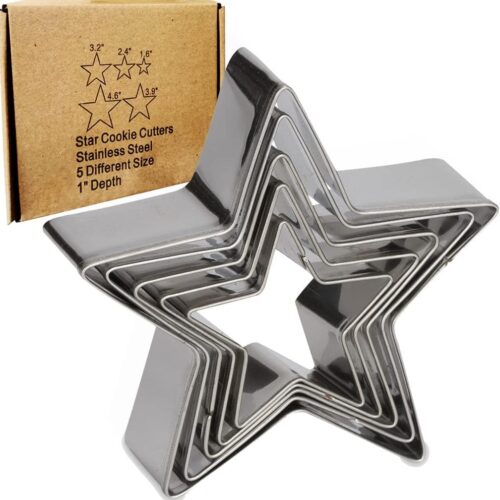 Star Cookie Cutter Set-5 pcs Stainless Steel Five-pointed Star Biscuit Molds Fondant Cake Cookie Cutter Set Pastry Mold-for 3d Christmas Tree/Linzer Cookies