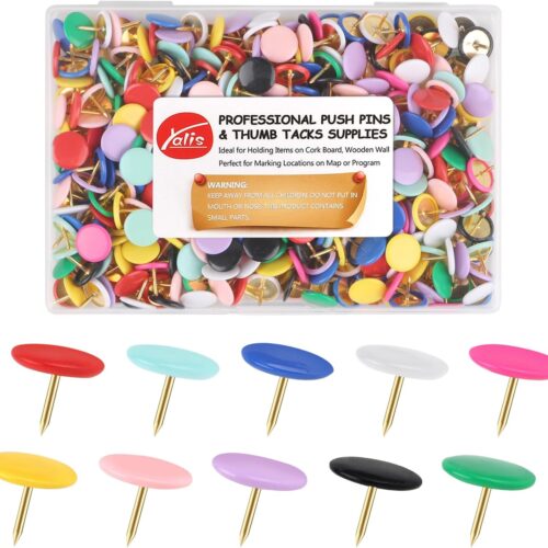 Thumb Tacks 400-count, Colors Plastic Roundness Push Pins Decorative Tacks for Corkboard (Colorful)
