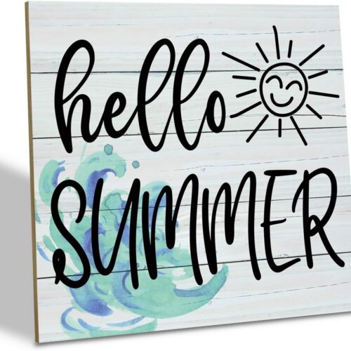 Hello Summer Wood Sign, Wood Plaque Table Art Sign, Summer Sunshine Sign, Decorative Wooden Table Sign, Summer Home Decor, Signs for Home Decor Shelf, Ocean Style Table Decor, Summer Lover Sign