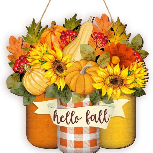 Thanksgiving Welcome Sign Fall Wall Art Wood Autumn Maple Door Decor Sunflower Flowers Fall Front Wreath for Front Door Decoration (Maple Style)