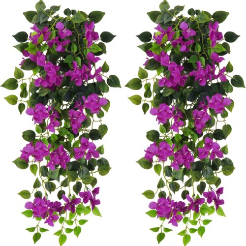 Artificial Hanging Plants Flowers Bougainvillea, UV Resistant Fake Plastic Faux Flower Fabric Vine for Indoor Outdoor Garden Porch Eave Wedding Wall Décor