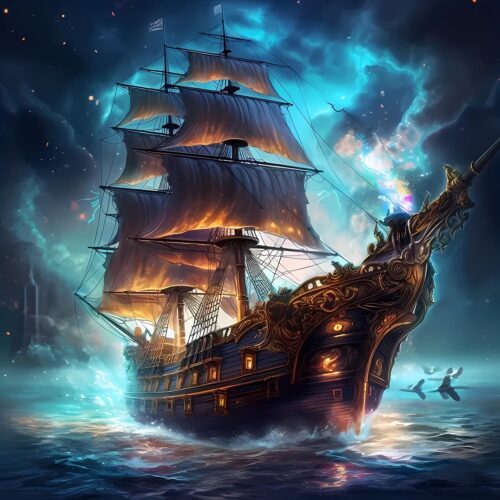 Diamond Art Kits for Adults, 5D Diamond Painting Kits, Pirate Ship Dimond Art Paintings Kit, Diamond Dot, Gem Painting Kit, Crafts for Adults, Paint by Diamonds, Home Wall Decor Gifts (14x14inch)