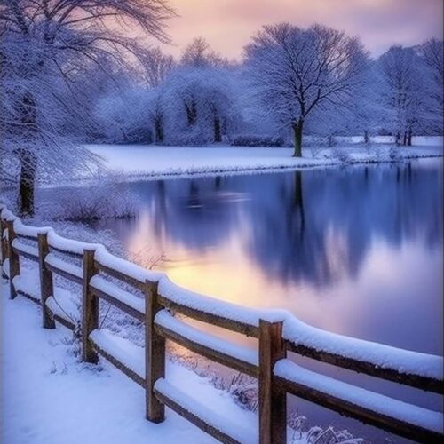 5D Diamond Painting A Snowy Scene by Lake Winter Full Drill by Number, DIY Rhinestone Paint with Diamond Art Kits for Adults Set Arts Craft Decorations (12x16inch)