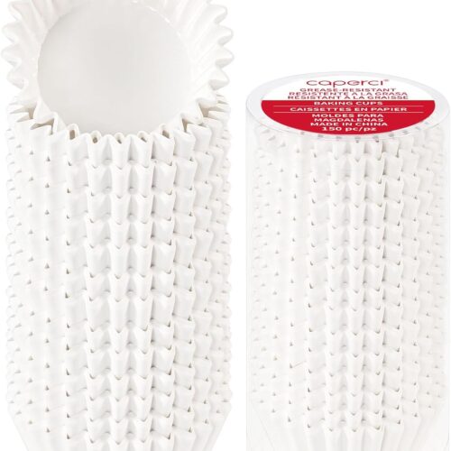 Heavy Duty Standard White Cupcake Liners 150 Counts - Grease-Resistant Paper Muffin Baking Cups, Odorless, No Muffin Pan Needed, Easily Peels (White)