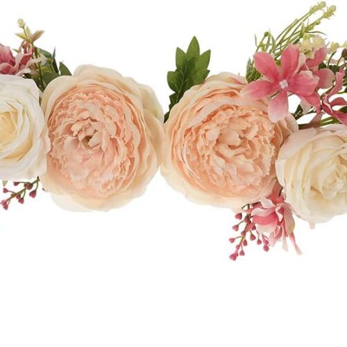 Artificial Peony Flower Swag, 25 Inch Decorative Swag with Champagne Peony White Rose and Green Leaves for Wedding Arch Front Door Wall Decor