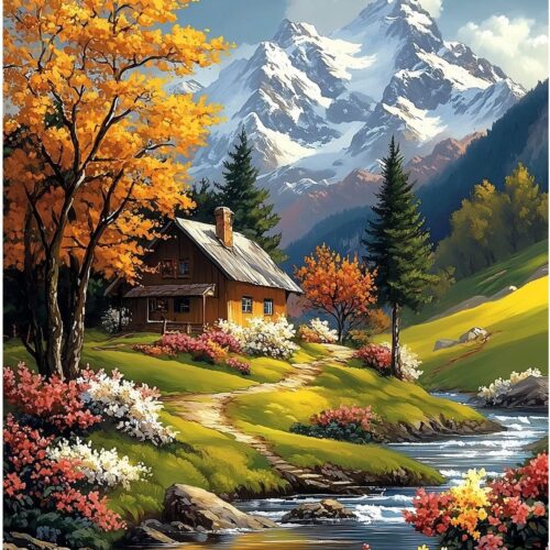 Landscape Paint by Numbers Kit for Adults,Adult Paint by Number Kits on Canvas Scenery,Mountain Paint by Number DIY Acrylic Oil Painting Perfect for Gift Home Wall Decor(12x16inch)