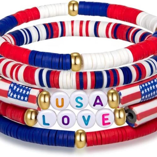 Artlunar USA Love Bracelets - 4th of July Accessories - Handmade Red, White, and Blue Jewelry Gifts for Teens,Women