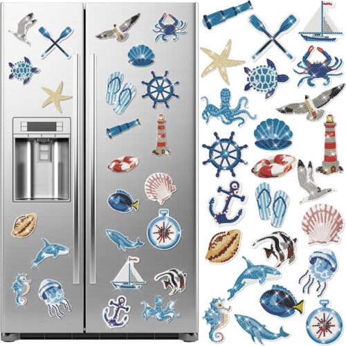 24 Pcs Summer Refrigerator Diamond Painting Magnets Sea Beach Diamond Painting Kits Tropical Hawaiian Art Refrigerator Magnets