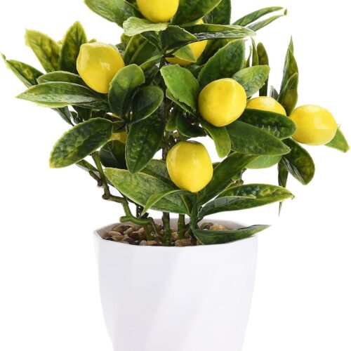 Artificial Lemon Tree Potted Plants, 10 Inch Artificial Fruit Bonsai Tree Lemon Decor, Yellow Lemon Decorations for Home Kitchen Decor(Yellow)
