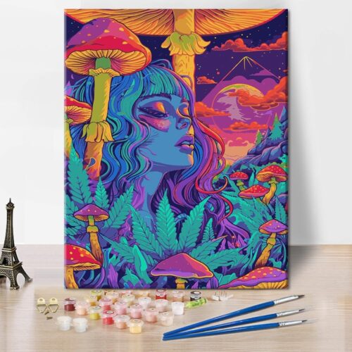 Abstract Paint-by-Numbers Adults Mushroom World Paint by Numbers Kits DIY Mysterious Moon Girl Paint Numbers Gifts 16x20 in Fantasy Space Paint by Numbers Artwork for Lady Bedroom Decor