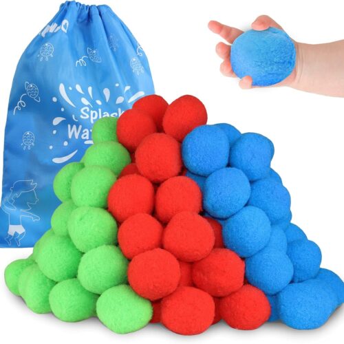 60 Reusable Cotton Water Balls Outdoor Toys for Kids 4-8 8-12, Summer Splash Water Balloons for Teens and Adults Ourdoor Trampoline Accessories Water Toys