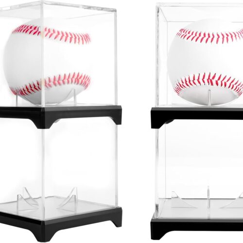4 Pack UV Protected Baseball Display Case with Stackable Design - Clear Acrylic Box for Official Size Autograph Balls, Memorabilia Protector with Base