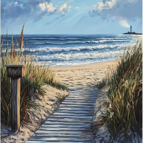 5D Beach Scenic Diamond Painting, Road Diamond Painting Kit for Adults, Diamond Art Kits for Begginners DIY Full Drill Crystal Rhinestone Arts and Crafts 16x12inch