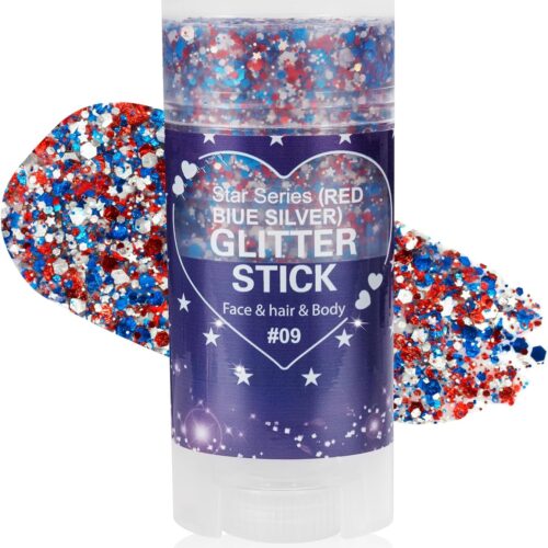 Patriotic Red White and Blue Body Glitter Stick,4th of July Accessories,Sparkling Face Hair Glitter for Fourth of July Outfit Women Kids,American Pride USA Flag Makeup for Independence Day
