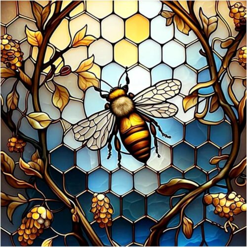 5D Diamond Painting Kits for Adults,Honey Bee Diamond Art Stained Glass Kits for Beginner DIY Diamond Dots Bead Art, Full Round Diamond Painting Gem Art Wall Decor 12x12 Inch