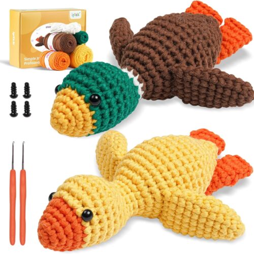 Crochet Kit for Beginners, Crochet Animal Kits, Amigurumi Crocheting Kit for Starters, Learn to Crochet with Step-by-Step Video Tutorials, Beginner Crochet Kit for Adults(2 Pack Ducks)
