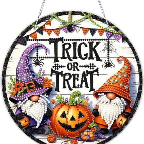 Halloween Diamond Art Hanging Kits for Adults, DIY Special Shaped Diamonds Art Window Pendant Ornament for Home Decor(Gnome)