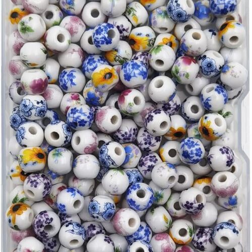 180 Pieces Porcelain Beads Chinese Round Ceramic Beads 8mm for Handmade Jewelry Making Bracelets Necklace Making, Flower