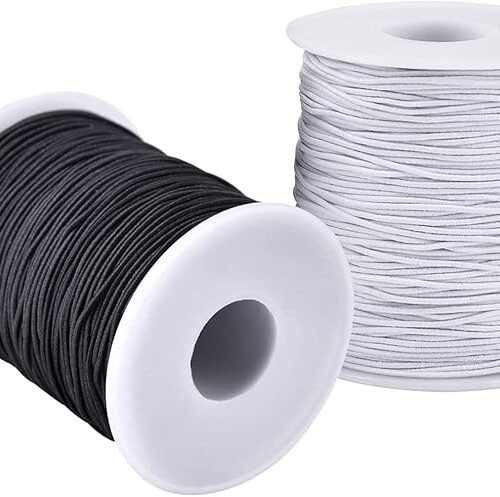 Elastic String for Bracelets, 2 Rolls 1 mm Sturdy Stretchy Elastic Cord for Jewelry Making, Necklaces, Beading Black and White