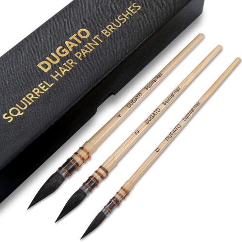 Professional Watercolor Squirrel Hair Paint Brushes, Mop Round Fine Tip Detail Paintbrush Set for Art Painting, Gouache, Fine Detailing, Acrylic, Gouache, Oil (3 Brushes)