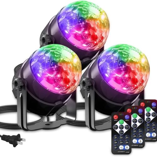 3-Pack Sound Activated Party Lights with Remote Control Dj Lighting, Disco Ball Light Projected Effect Dancing Lights, Strobe Lamp for Parties Supplies Birthday Christmas Bar KTV Decorations