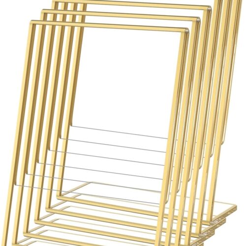 6 Pack 5 x 7 Acrylic Gold Frame, Slanted Back Table Sign Holder for Wedding Table Numbers, Restaurant Signs, Photos and Art Display Visit the Store