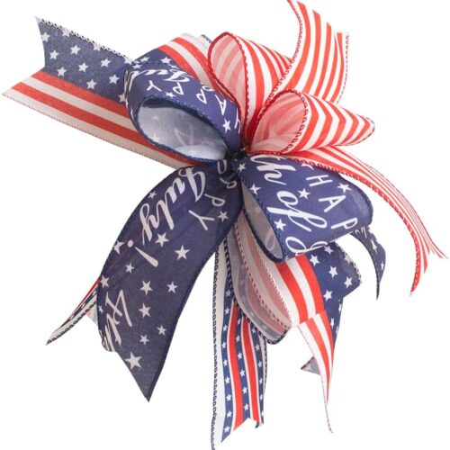 Patriotic Wreath Bows,Independence Day Bow 12 inch for 4th of July Wreath Decorations, Patriotic Ribbon Bow,Memorial Day Decorations,Mailbox Bow July 4th Bow, Tree Topper Bow