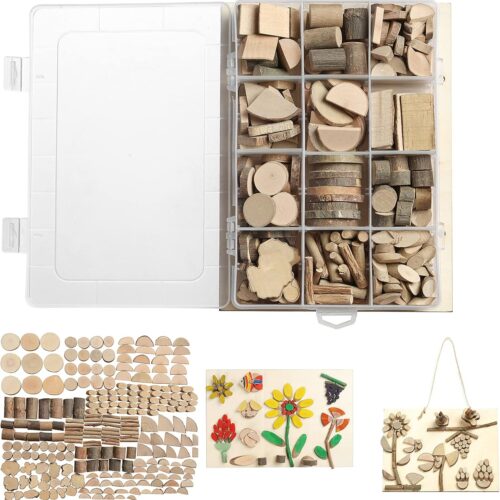 Wood Craft Kits DIY for Kids Ages 5-20 Wooden Unfinished Toys Art Paint Bulk Craft Sticks Garden Playset Loose Parts Play Materials 250 Pcs/19.5X13X3.5cm
