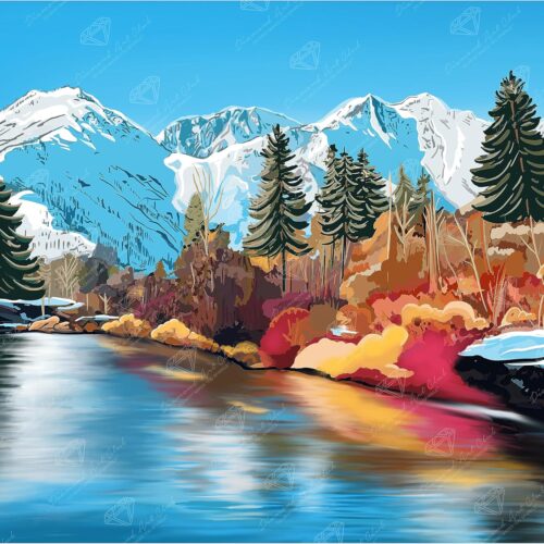 Autumn in Leavenworth Diamond Painting Kit, Landscape Diamond Canvas, Round 5D Diamond Art for Adults and All Ages, 14" x 13" (35.9 x 32.8 cm)