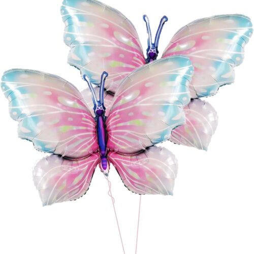 2 Pcs Pink Blue Butterfly Balloons Giant Butterfly Foil Mylar Balloon Butterfly Themed Party Girl Party Wedding Birthday Party Decoration Supplies