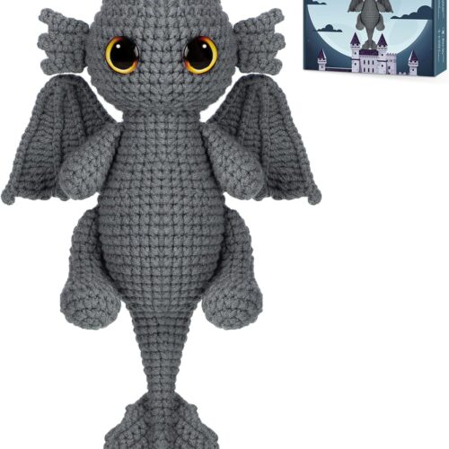 Crochet Kit for Beginners, Amigurumi Crocheting Animals Kits w Step-by-Step Video Tutorials, Knitting Starter Pack for Adults and Kids, Black Dragon (40%+ Yarn Content)