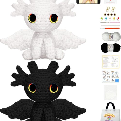 Crochet Kit Beginner Adult:Crochet Animal Kit,Dragon Amigurumi Crocheting & Knitting Starter Set w Soft Yarn,Easy-Follow Instruction & Video,Bag,Hook,Learn to Crochet Gift for Kid(14+) & Teen