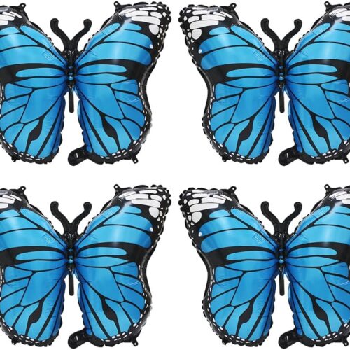 Blue Lovely 28 Inches Party Butterfly Balloon Kit, 4 Piece Aluminum Foil Mylar Helium Butterfly Balloons for Butterfly Themed Party, Wedding, Birthday, Baby Shower, Party Decoration Supplies