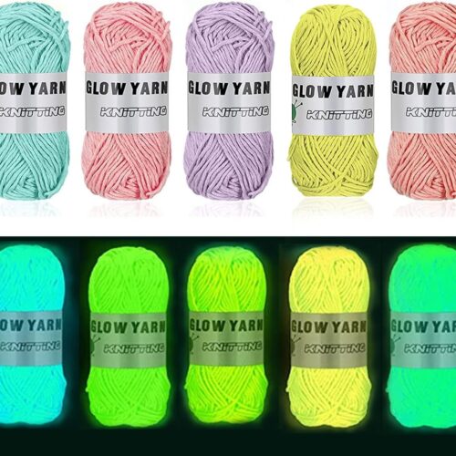 5 Pcs Glow in The Dark Yarn(Each 55yd),DIY Glow Yarn for Knitting Luminous Yarn for Crocheting Sewing Supplies for Crocheting for DIY Arts, Crafts & Sewing Beginners