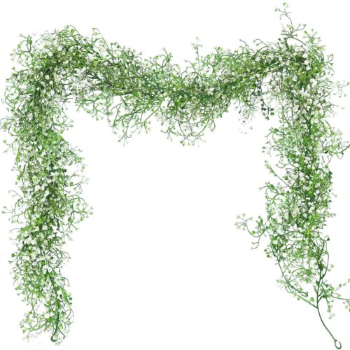 Artificial Hanging Plant 2Pcs 5.6Ft Fake Garland Plant Greenery Faux Ferns Leaves Ivy Garland for Home Indoor Outdoor Wedding Farmhouse Mantle Table Centerpiece Party Garden Decor(White)