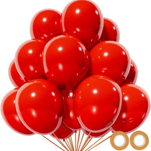 Red Balloon 110pcs, Red Latex Balloons12 inch for Birthday Valentine's Day Wedding(with 2 Ribbons).