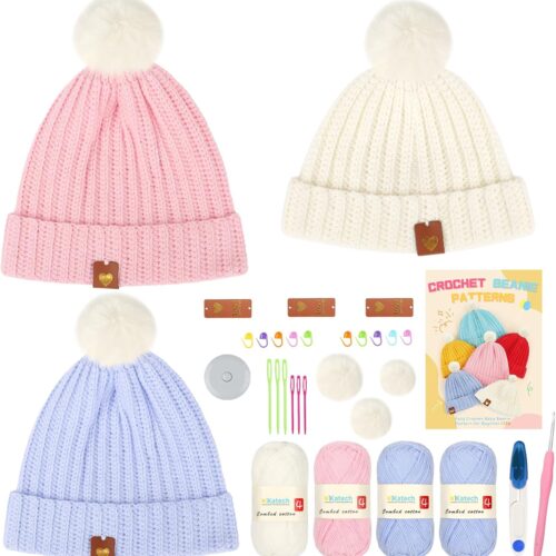 Crochet Kit for Beginners-Beginner Crochet Kit for Adults w/Easy to Follow Instructions-Learn to Crochet Starter Kits w/Crochet Yarn for Crocheting-All Crochet Accessories You Need (Baby Hat)