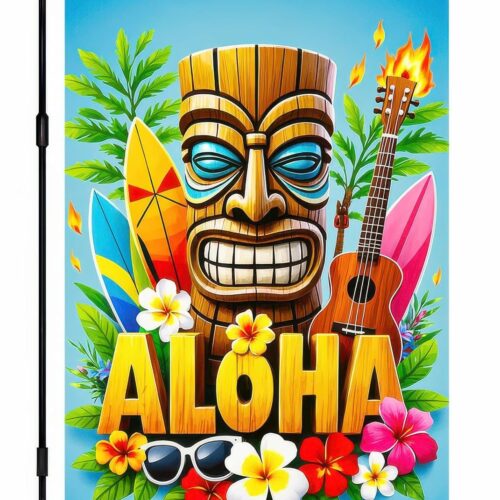 Hawaiian Aloha Garden Flag Summer Hawaii 12 x 18 Inch Luau Party Tropical Tiki Par Beach Party Pool Party Decoration Outdoor Outside Banner