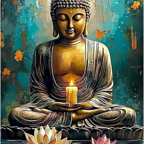 Buddha Diamond Art Kits for Adults, DIY 5D Lotus Diamond Painting Kits for Beginners, Round Full Drill Diamond Dots Paintings, Diamonds Pictures Gem Art for Adults Crafts Home Decor 12x16inch