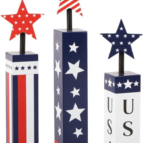 4th of July Decorations Set, Red White Blue Decor, Patriotic Memorial Day Tiered Tray Decor, Labor Day Decorations, Fourth of July Decoration for Home Office Table (Flag Print)