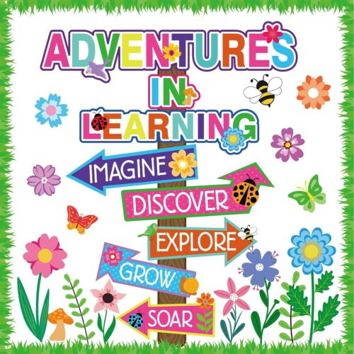 56 Piece Adventures In Reading Bulletin Board Classroom Decoration Flower Signpost Paper Cutouts Supplies Colorful Floral Bulletin Board Decorations for Summer Back to School Classroom Wall Door Decor