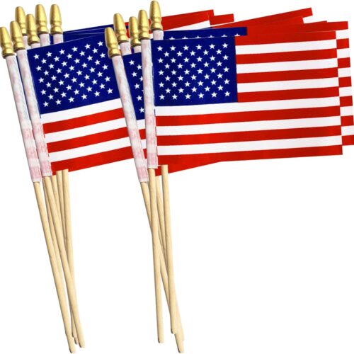 12 Pack mini American Flags 4x6 US American ​Hand Held Stick Flags small american flags on stick for 4th of july Patriotic Veterans Day decorations