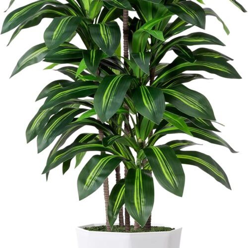 Artificial Dracaena Plant Indoor 5FT Fake Tree with White Diamond Planter Faux Yucca Tall Fake Floor Plant in Pot Artificial Trees for Home Office Living Room Decor Indoor