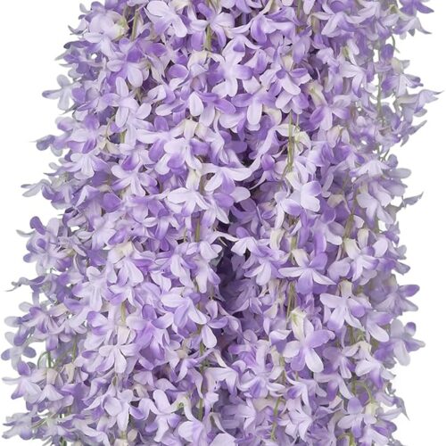 Artificial Lilac Flowers Garland 8Pcs-24Branches 33.5in Fake Syringa Wisteria Vines Faux Silk Lilac Hanging Floral Decoration for Indoor Outdoor Wedding Arch Birthday Party Garden Balcony (Purple)