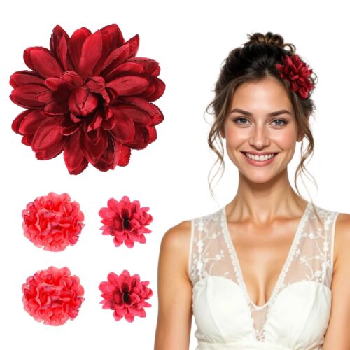 5 PCS Rose Hair Clip Red Flowers for Hair Rose Flower Brooch Clips Hawaiian Floral Mexican Decorative Hairstyle Accessories for Women Girls Party Wedding Halloween Carnival Masquerade