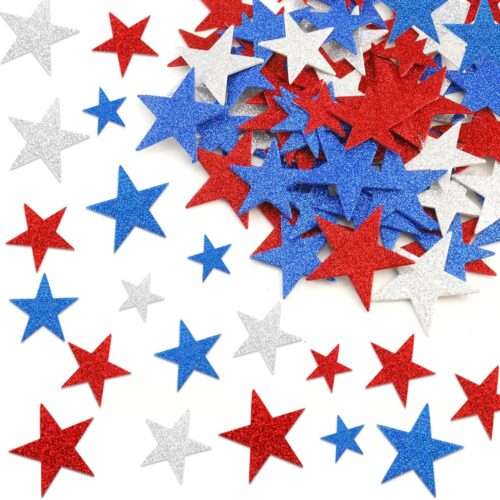 Foam Star Stickers 90 Pcs 4th of July Foam Stickers Red White Blue Glitter Sticker Self Adhesive Patriotic Glitter Star Shaped Sticker for Kids Art Crafts Greeting Card Memorial Independence Day Decor